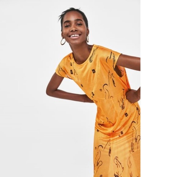 Zara canary yellow maxi printed dress, S - Picture 13 of 14